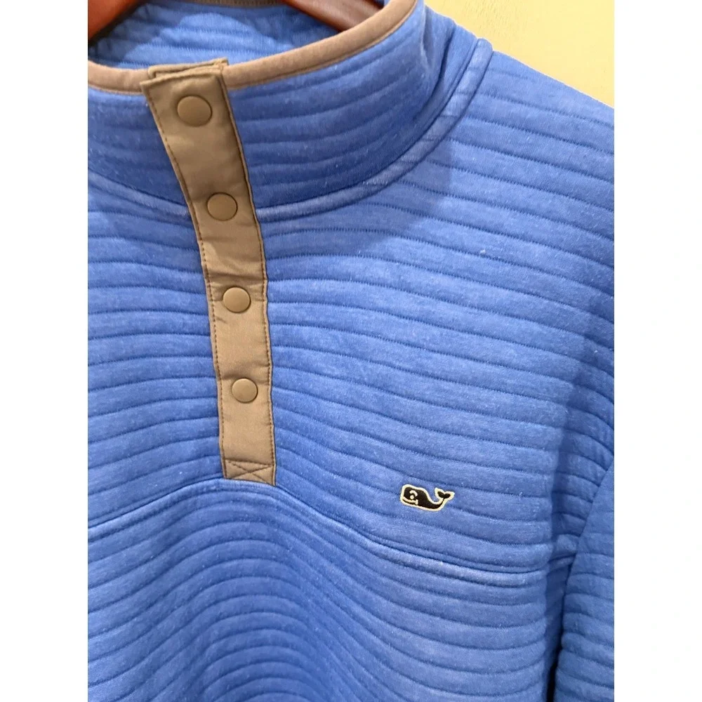 Vineyard Vines Mens XL Blue Ribbed Snap Mock Neck Pullover 1K004307